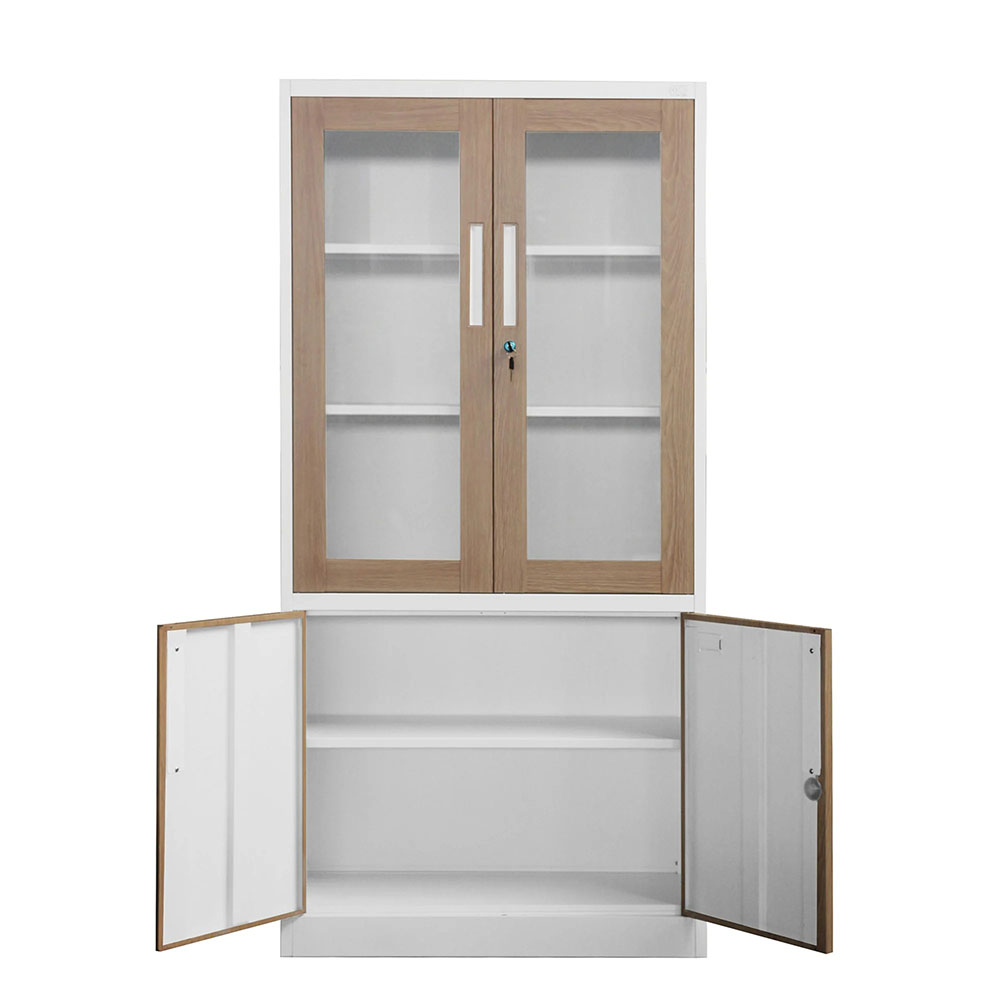 Метален шкаф RFG със стъклени врати 900/400/1850 кехлибарен дъб-бял